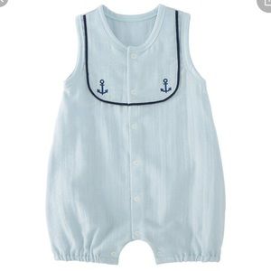 Pure Born baby blue muslin sailor romper sz 9-12mo